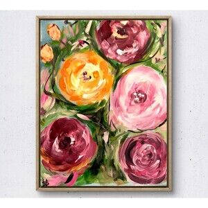 WS original flower bloom painting 14X11 canvas acrylic abstract modern wall art